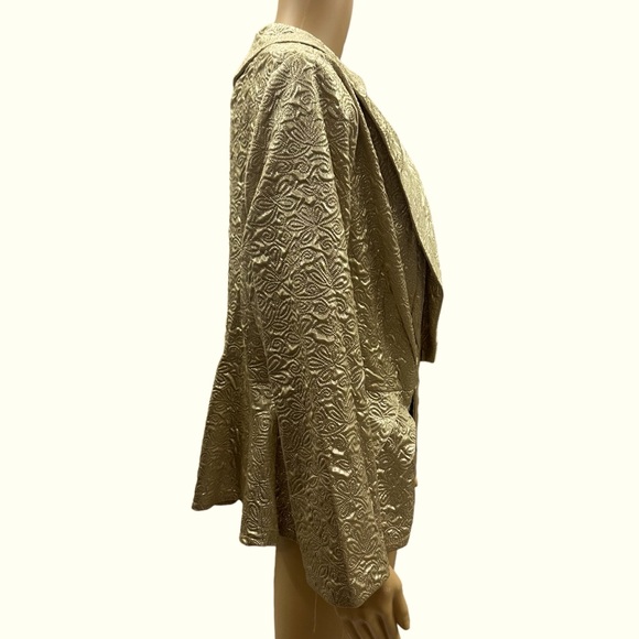 Seven Karat Metallic Gold Button Front Lightweight Quilted Look Blazer Womens M - Picture 2 of 4